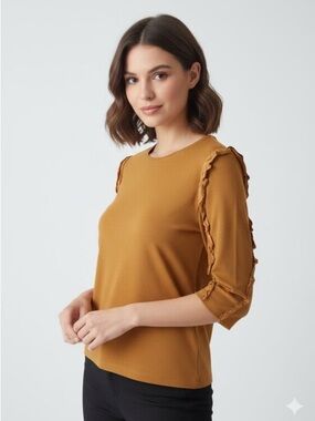 Zara Trafaluc Yellow-Mustard Top 3/4 SIv Ruffle Boho Cotton Autumn
Blouse M